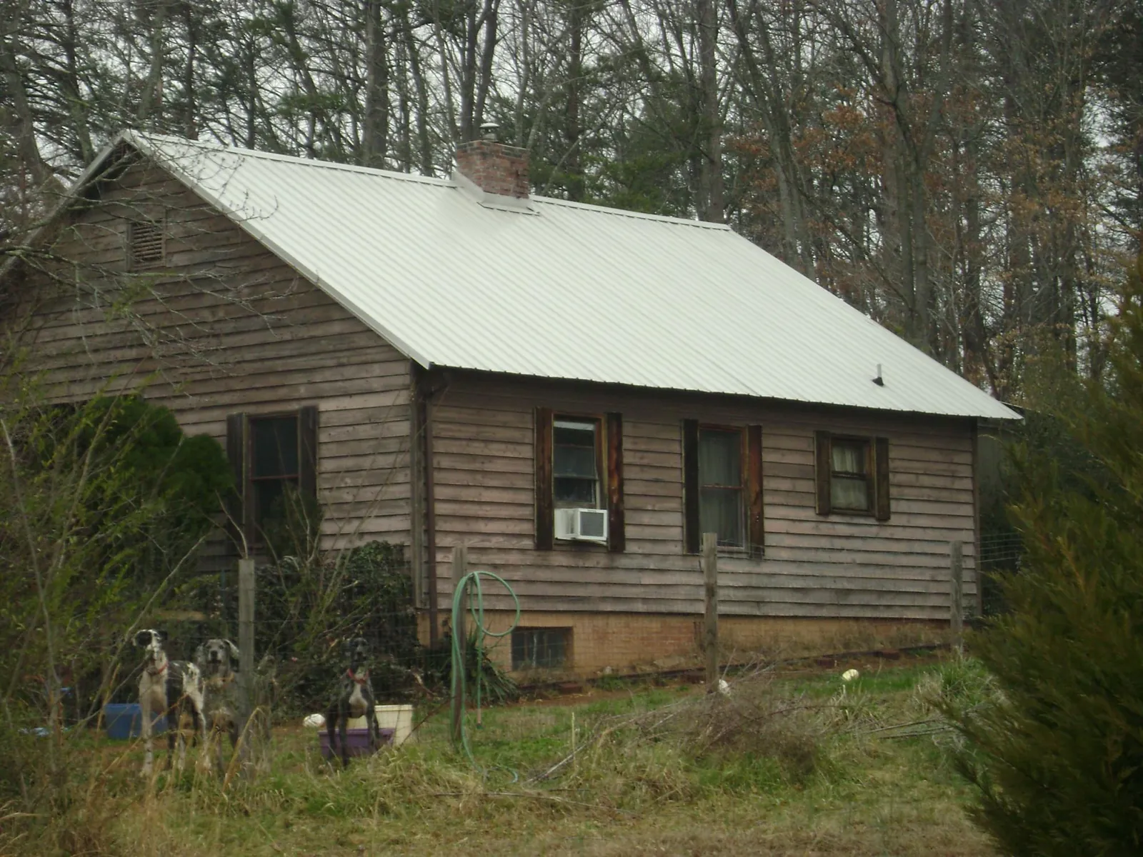 White metal roof on an old wood sided farmhouse, from a Metal Roof Installation job in Laura